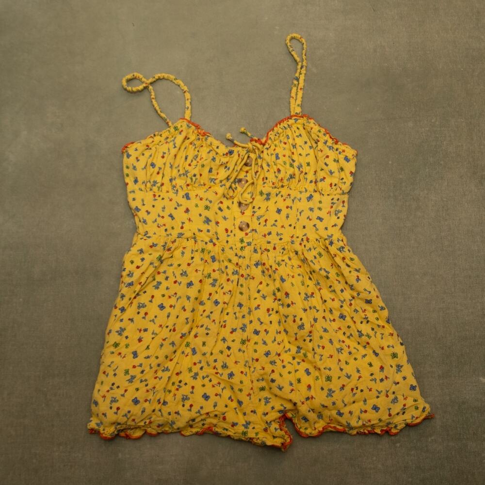 Urban Outfitters women's yellow floral smocked romper